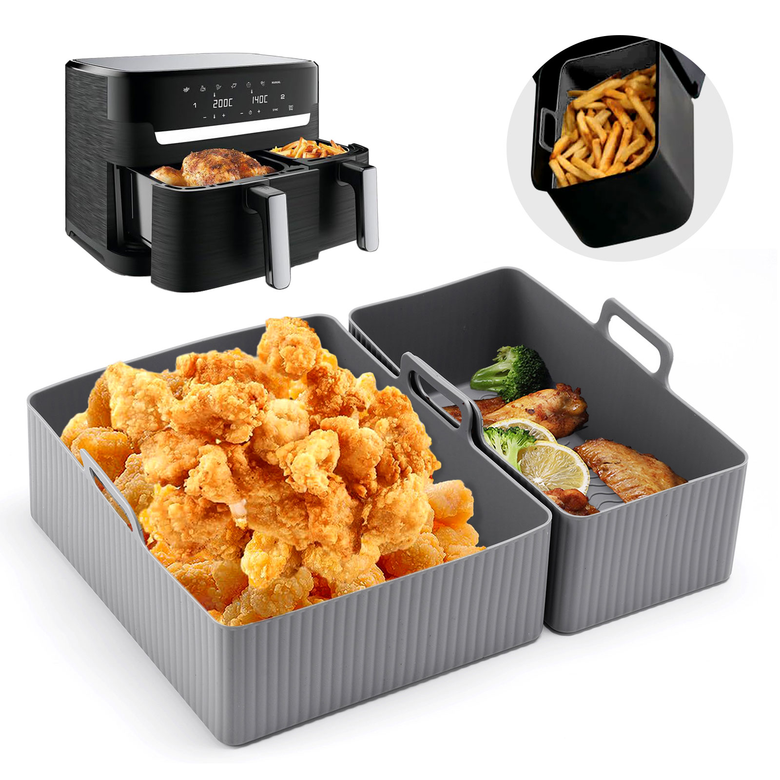 Air Fryer Silicone Pot Liner - 2 Stuks Set Siliconen Lucht Friteuse